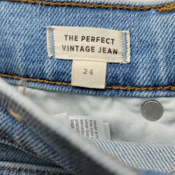 Madewell Perfect Vintage Jeans High Rise Raw Hem Light Wash Size 24 Straight Leg - Picture 6 of 11